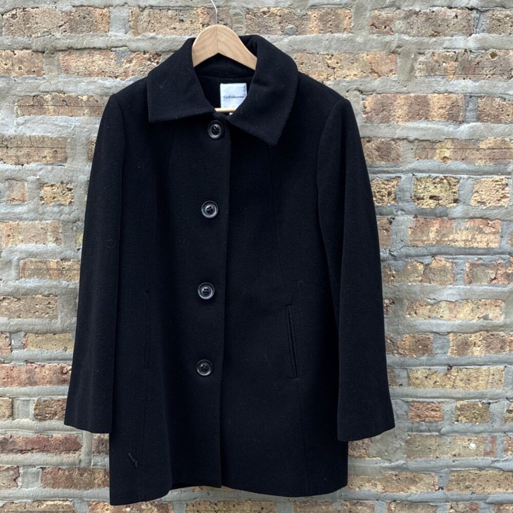 Croft & Barrow Black Button Collared Long Sleeve Mid-Length Coat Pockets L‎